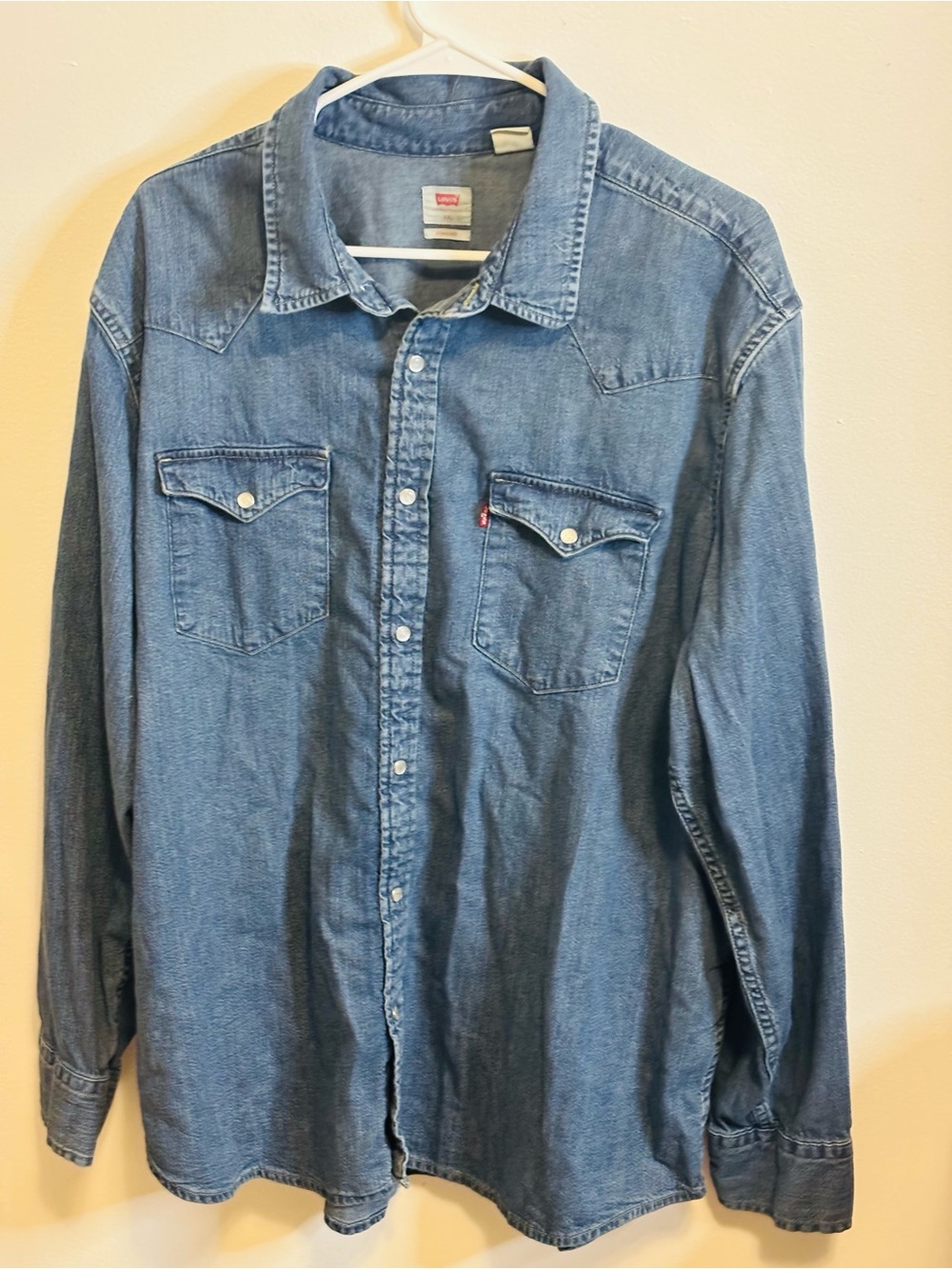 Levi's Blue Denim Western men’s pearl snap long sleeve shirt sz XXL cowboy